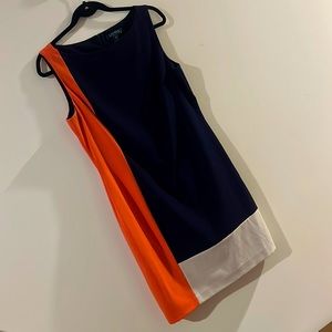 LAUREN Ralph Lauren colorblock shift dress Navy/Coral/Tan sz 14